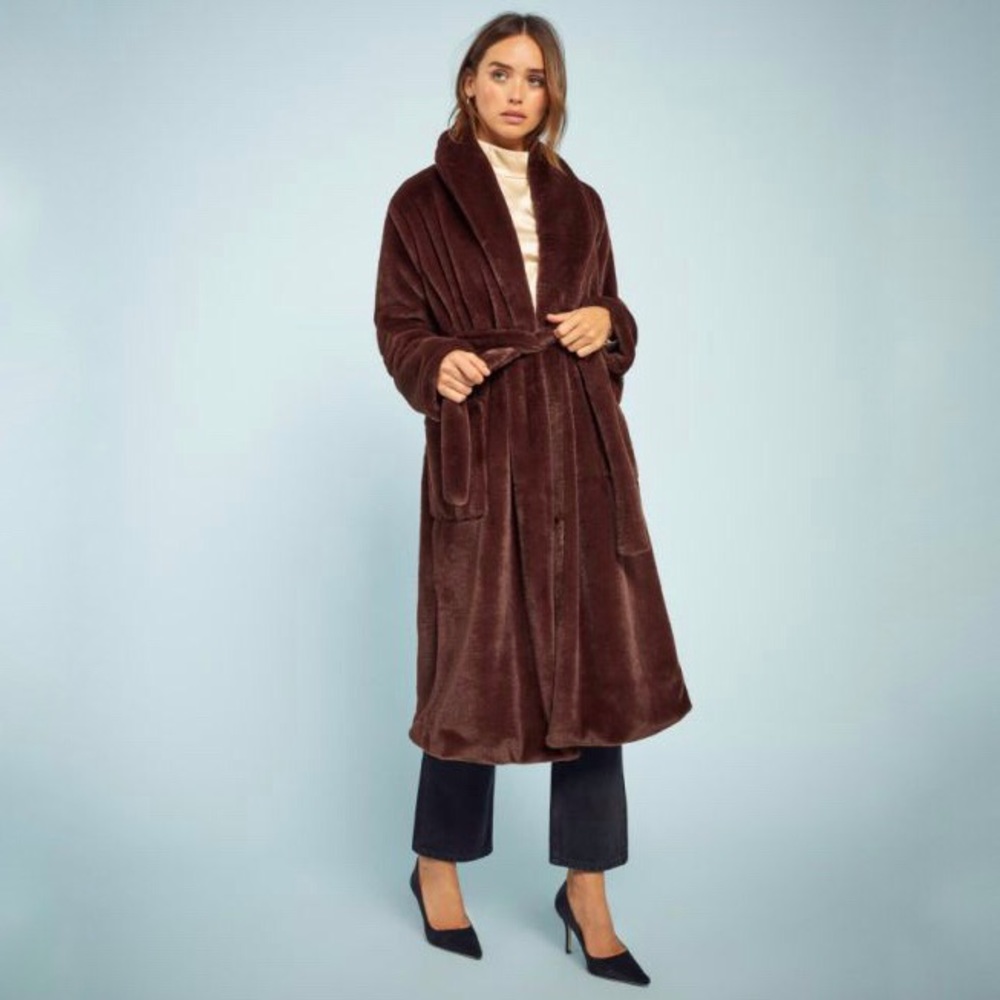 Who What Wear Teddy Fur Robe Coat Shawl Collar NWT